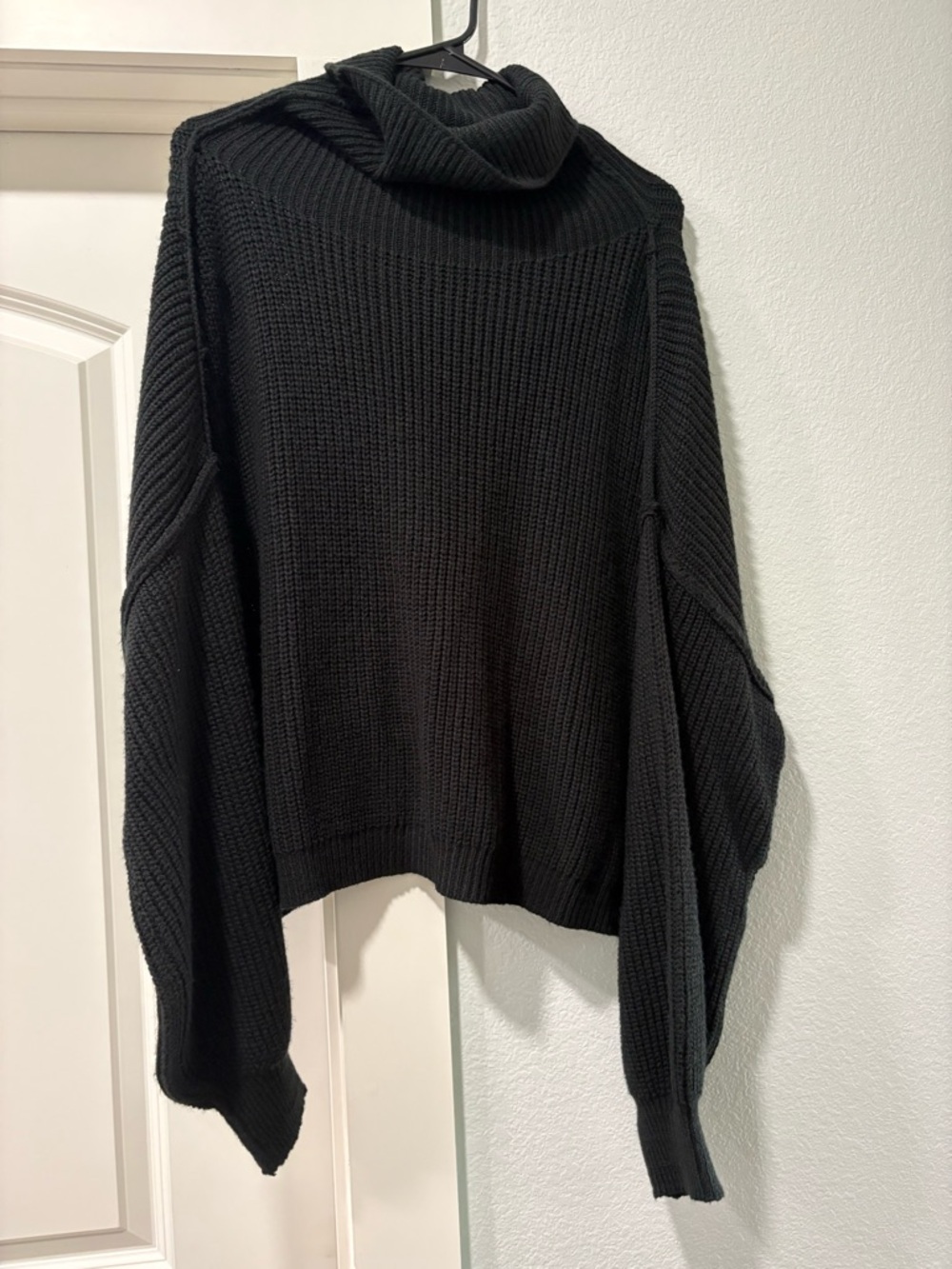 Black Turtleneck Ribbed Knit Women's Sweater